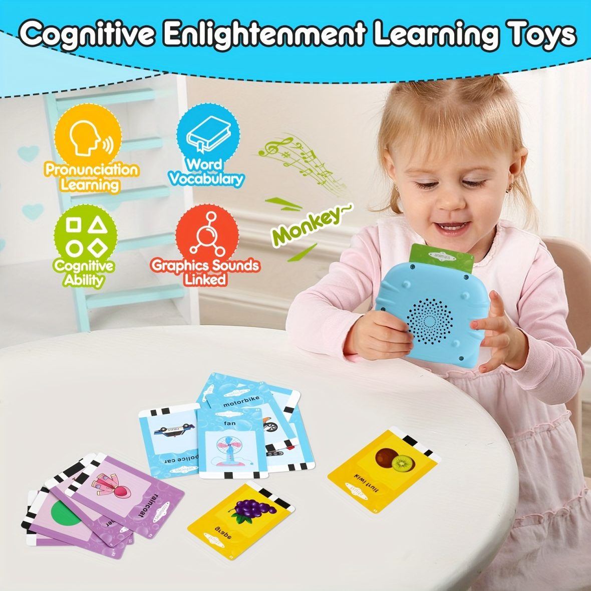 Toddler Talking Flash cards Reader (Rechargeable) - JustForKids