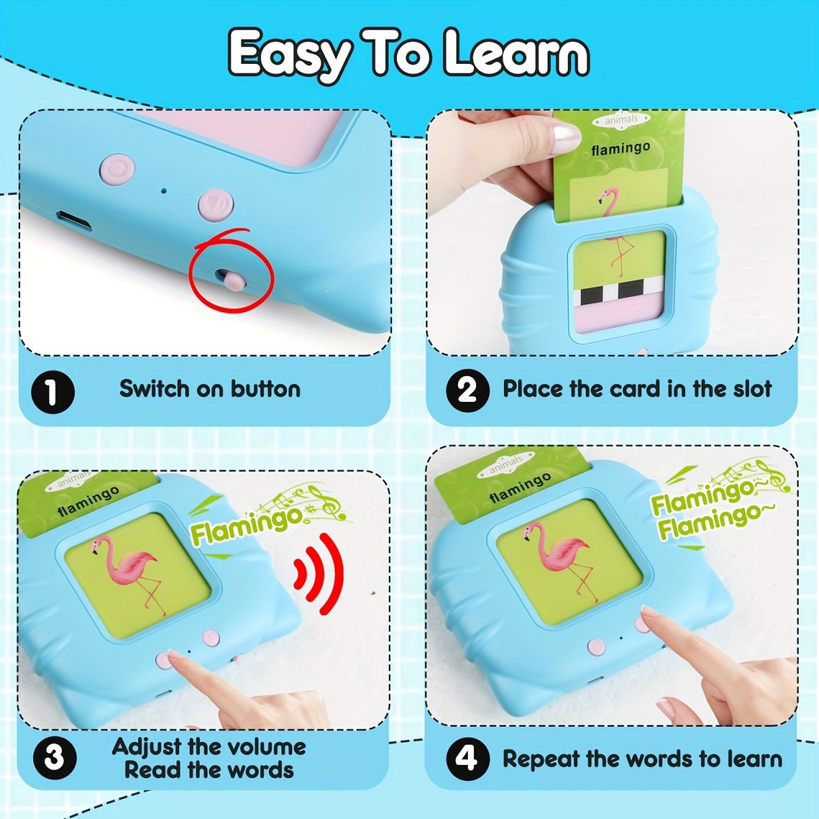 Toddler Talking Flash cards Reader (Rechargeable) - JustForKids