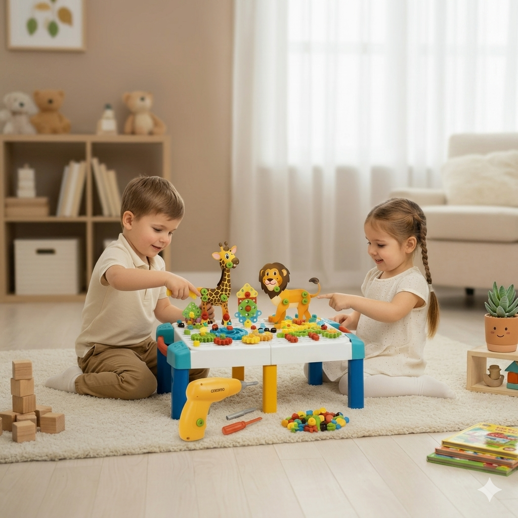 Creative Puzzle Construction Table – STEM Building & Mosaic Toy Set