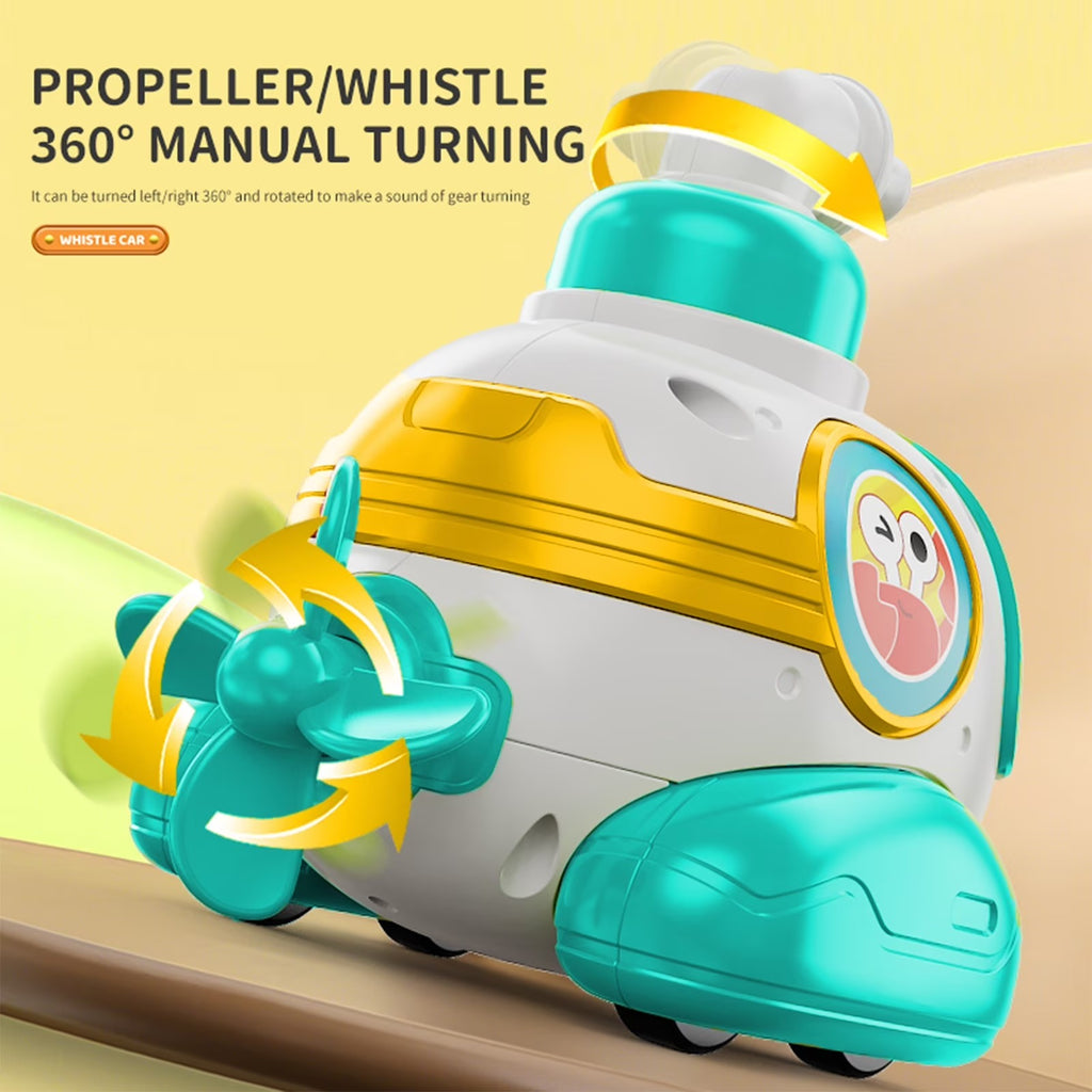 Cartoon Press & Go Submarine Toy with Whistle (Assorted Colors)