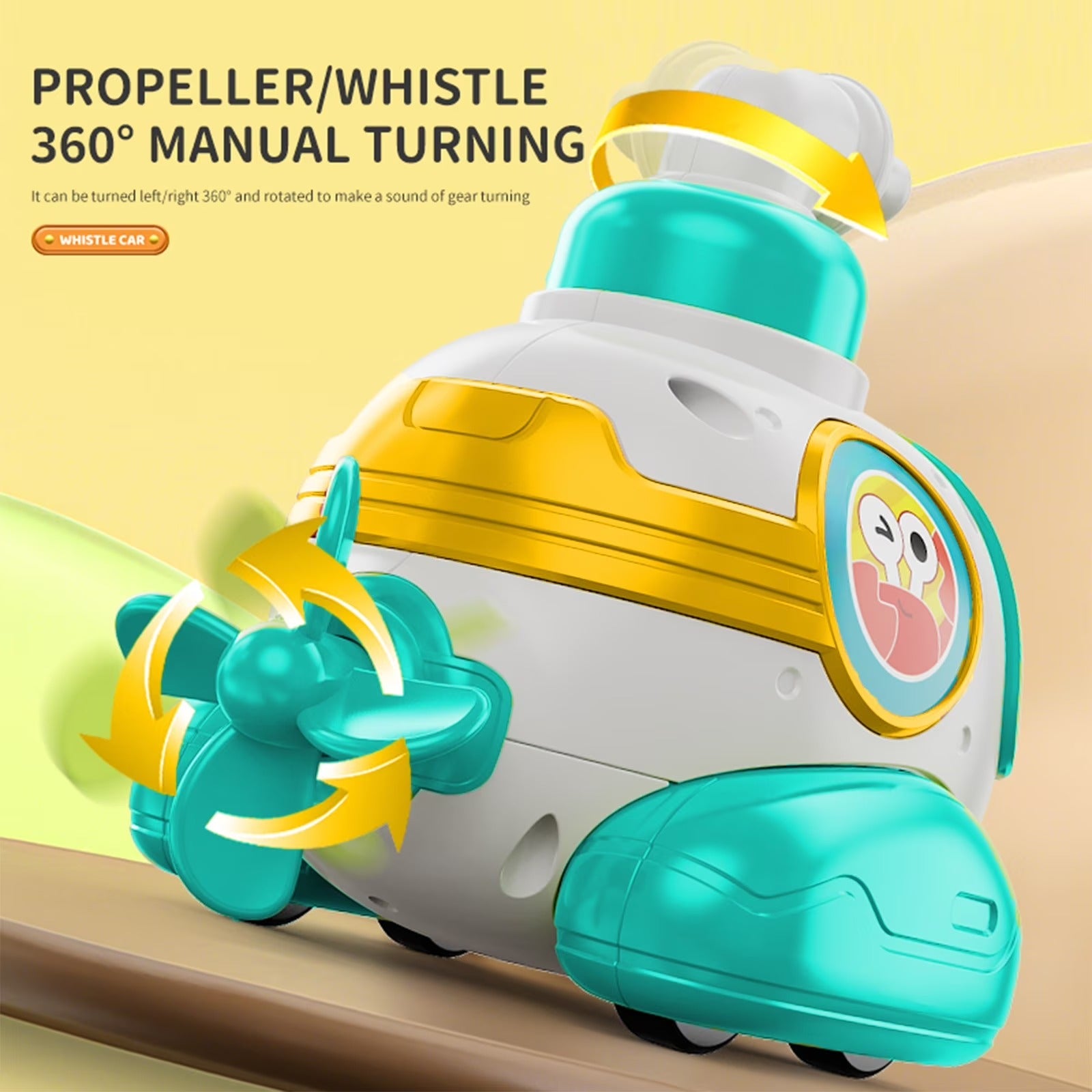 Cartoon Press & Go Submarine Toy with Whistle (Assorted Colors)