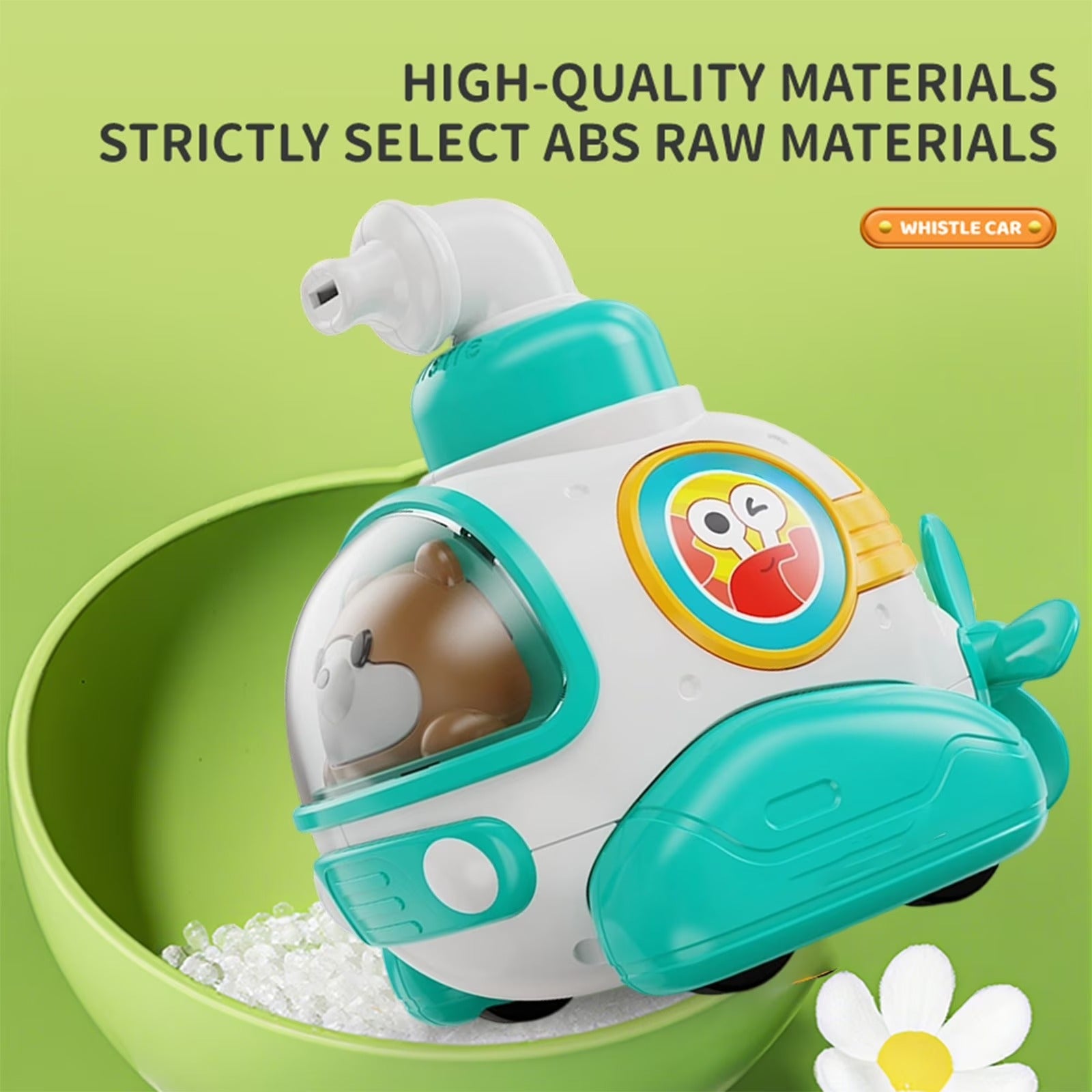Cartoon Press & Go Submarine Toy with Whistle (Assorted Colors)