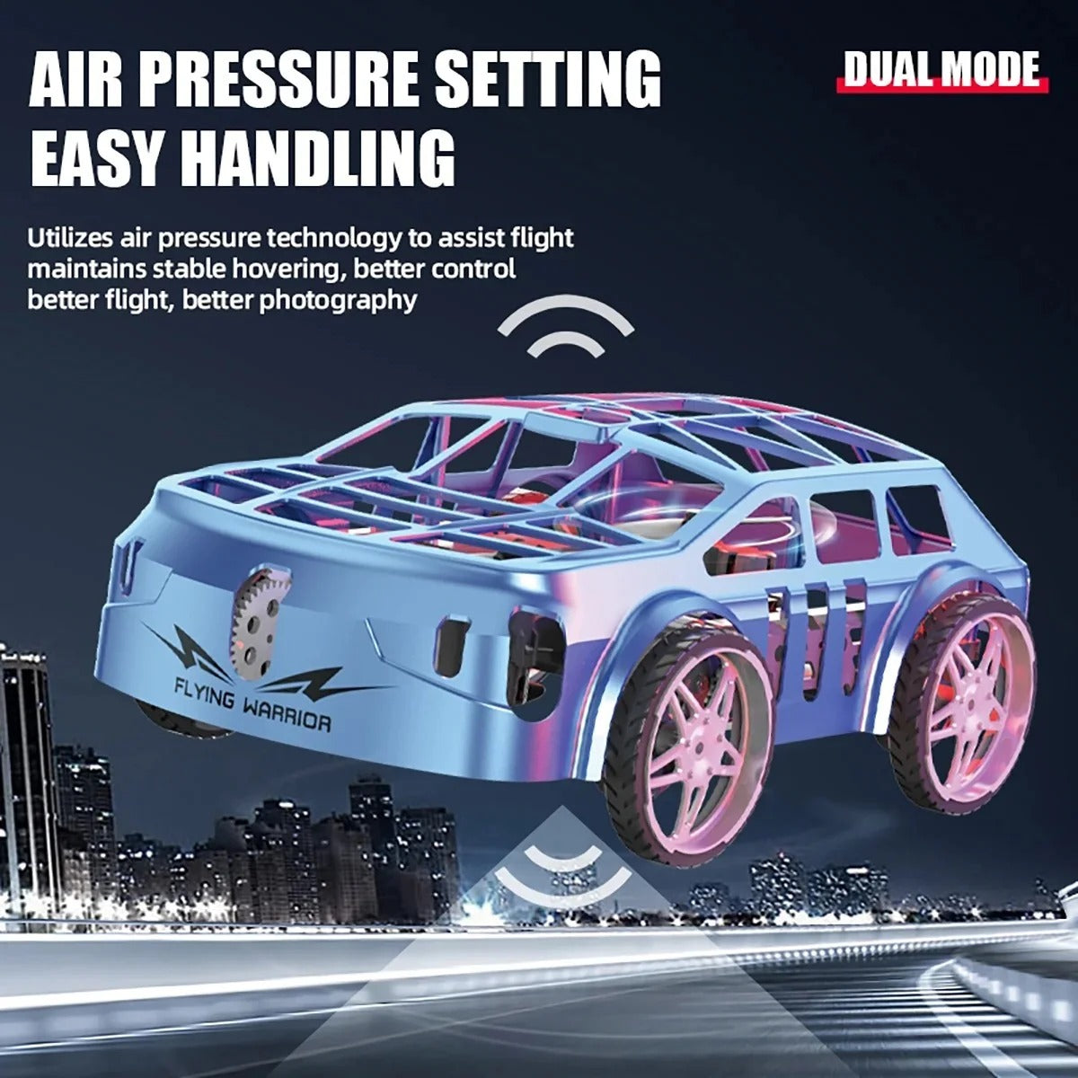 RC Drone Air Racer Flying Car – One Click Take Off/Landing with LED Lights
