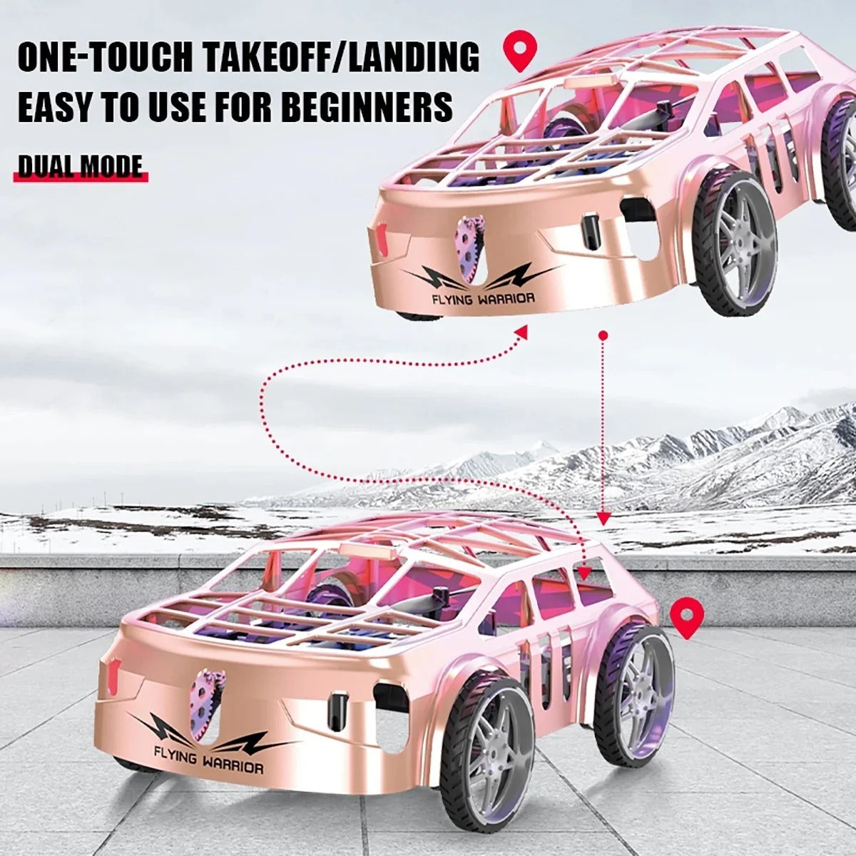 RC Drone Air Racer Flying Car – One Click Take Off/Landing with LED Lights