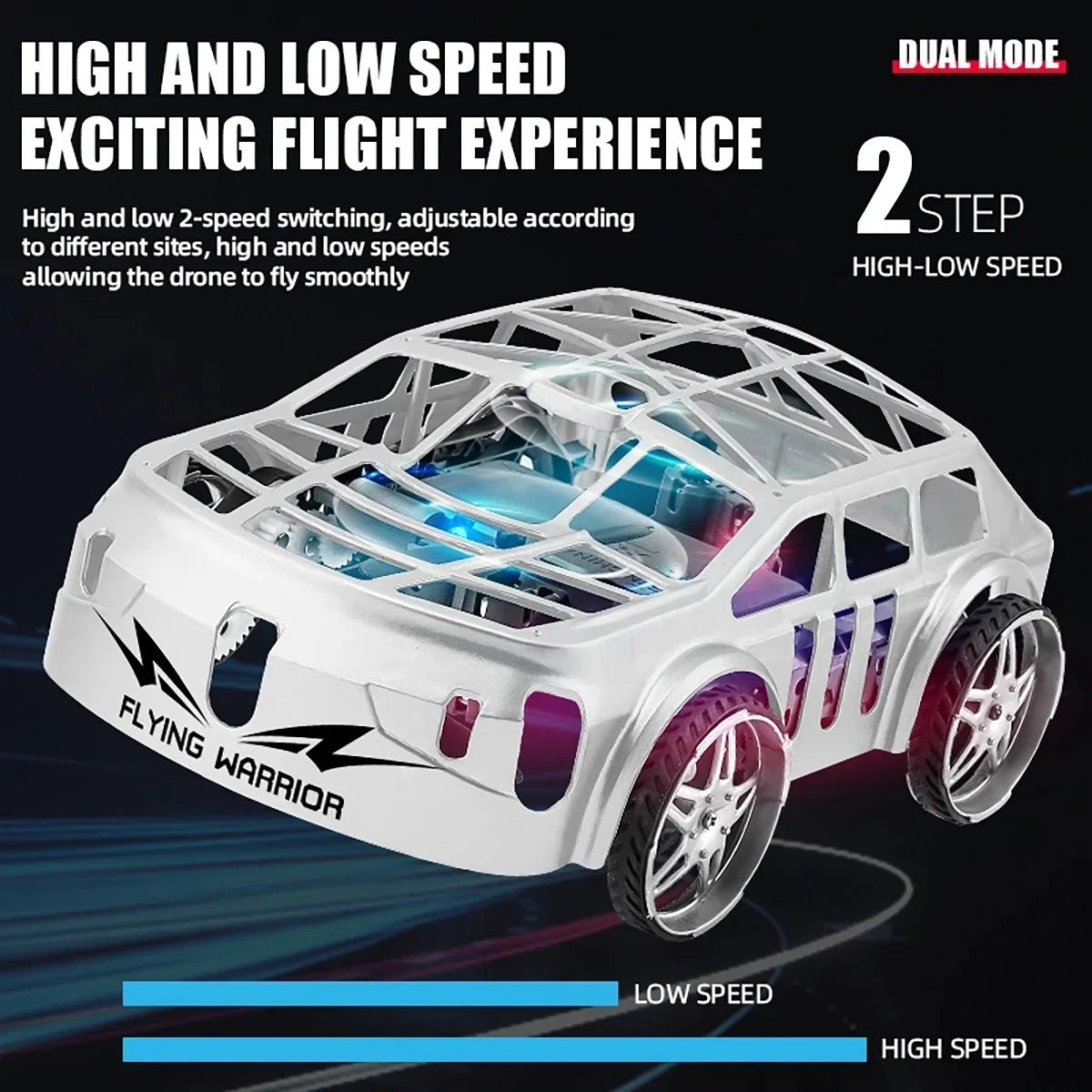 RC Drone Air Racer Flying Car – One Click Take Off/Landing with LED Lights