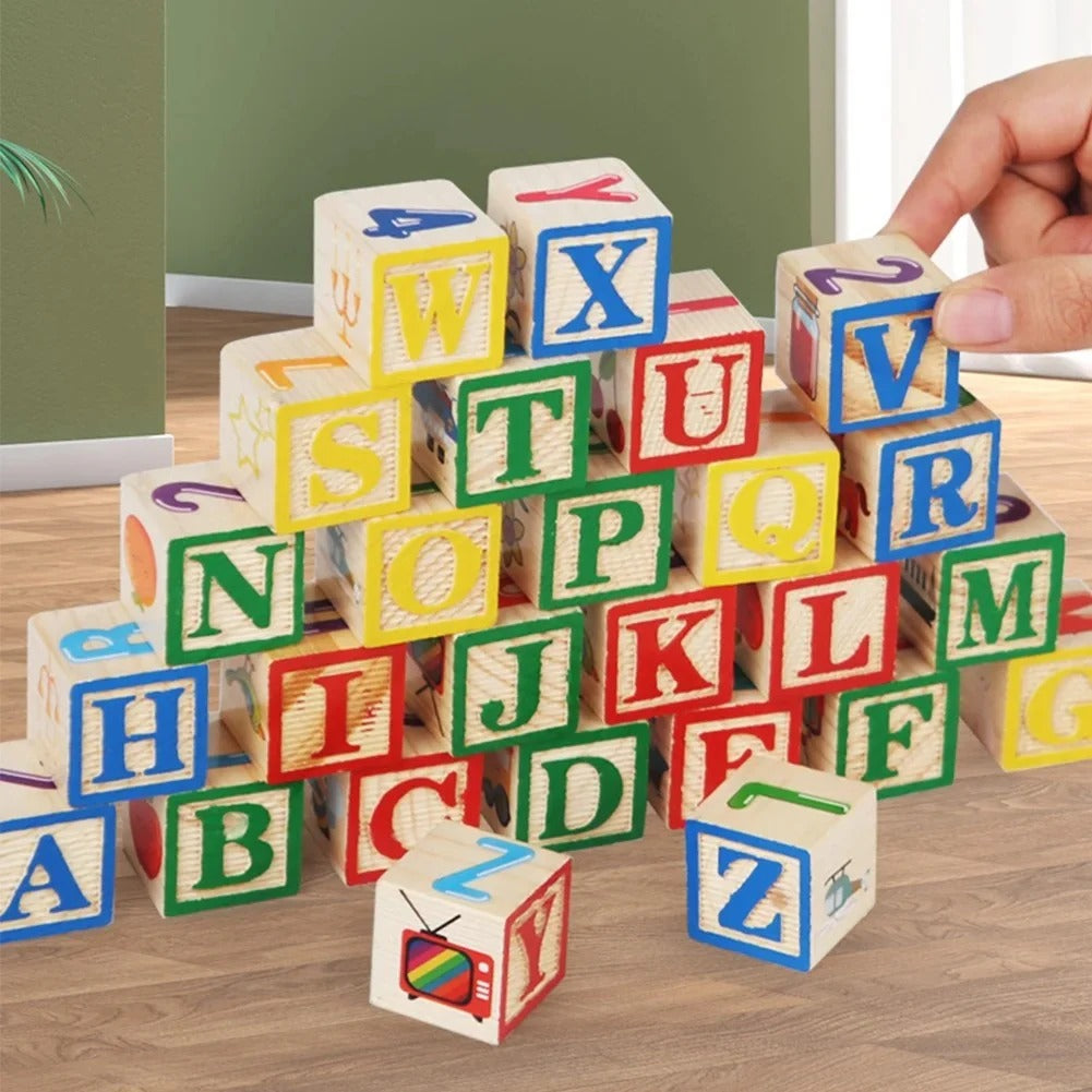 3 in 1 Wooden Learning Bundle – Spelling, Blocks & Activity Cube Set