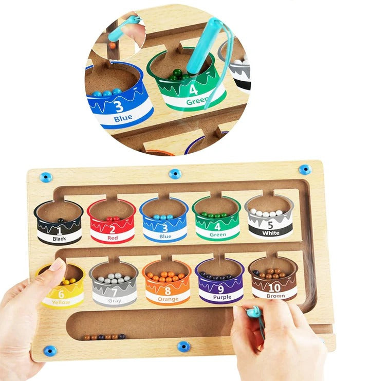 Wooden Magnetic Colors & Numbers Beans Sorting Maze Board