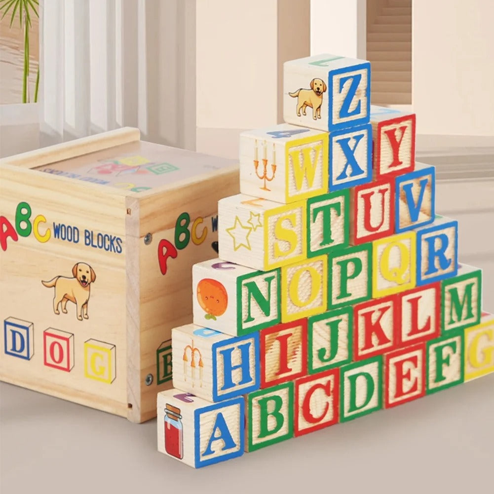 Wooden Alphabet Blocks with Wooden Storage Box