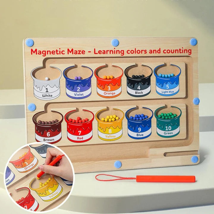 Wooden Magnetic Colors & Numbers Beans Sorting Maze Board