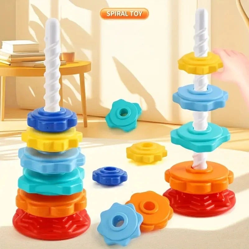 2 in 1 Rainbow Rotating Spin and Stacking Tower