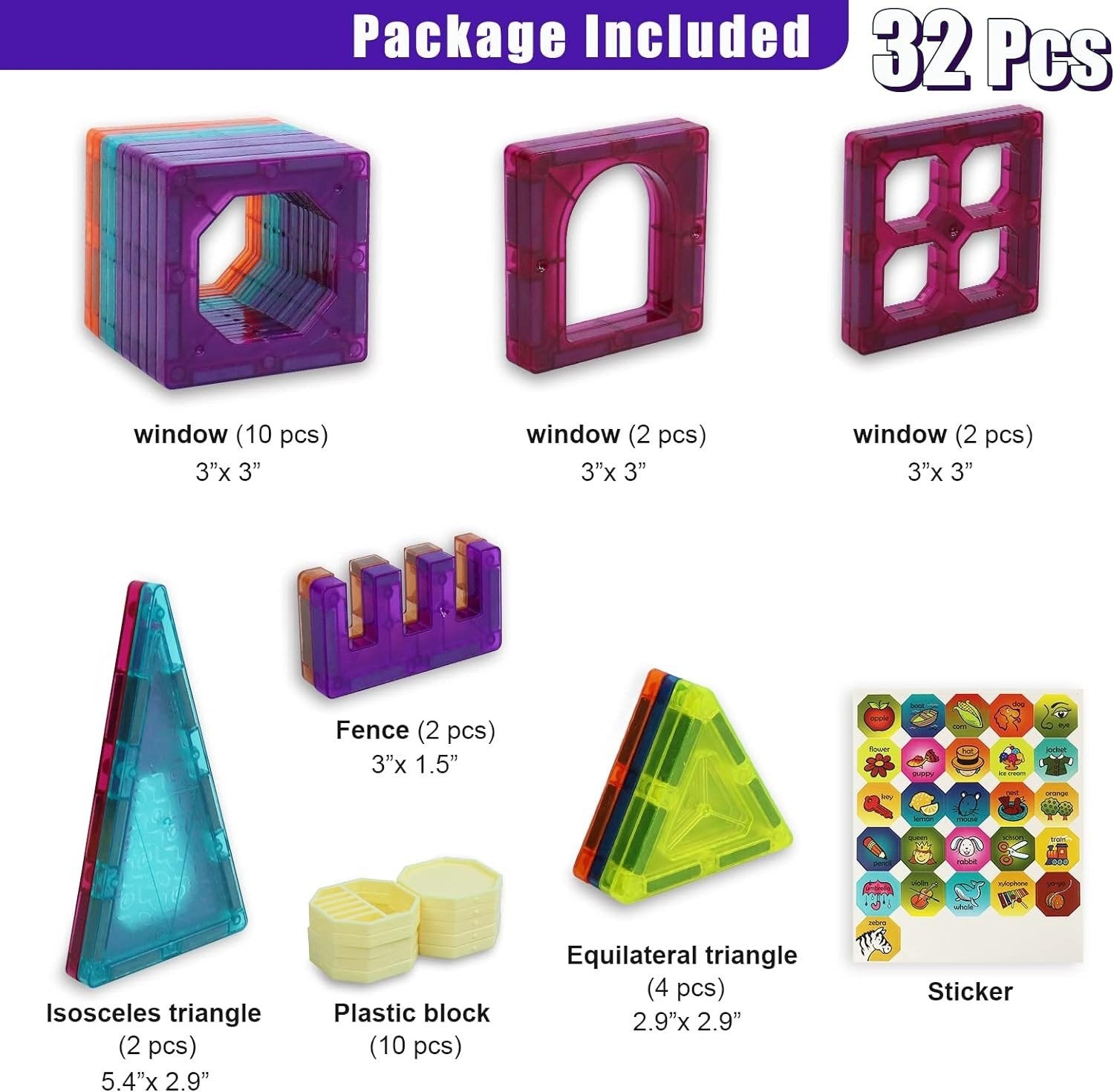 Magnetic Tiles Building Set – 32 Pieces