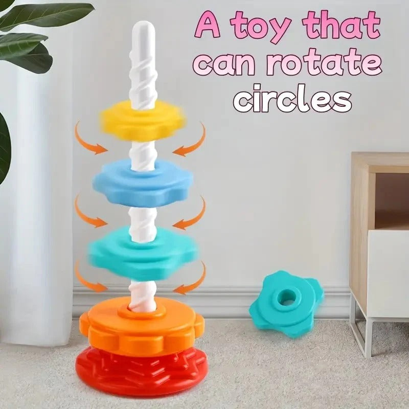 2 in 1 Rainbow Rotating Spin and Stacking Tower