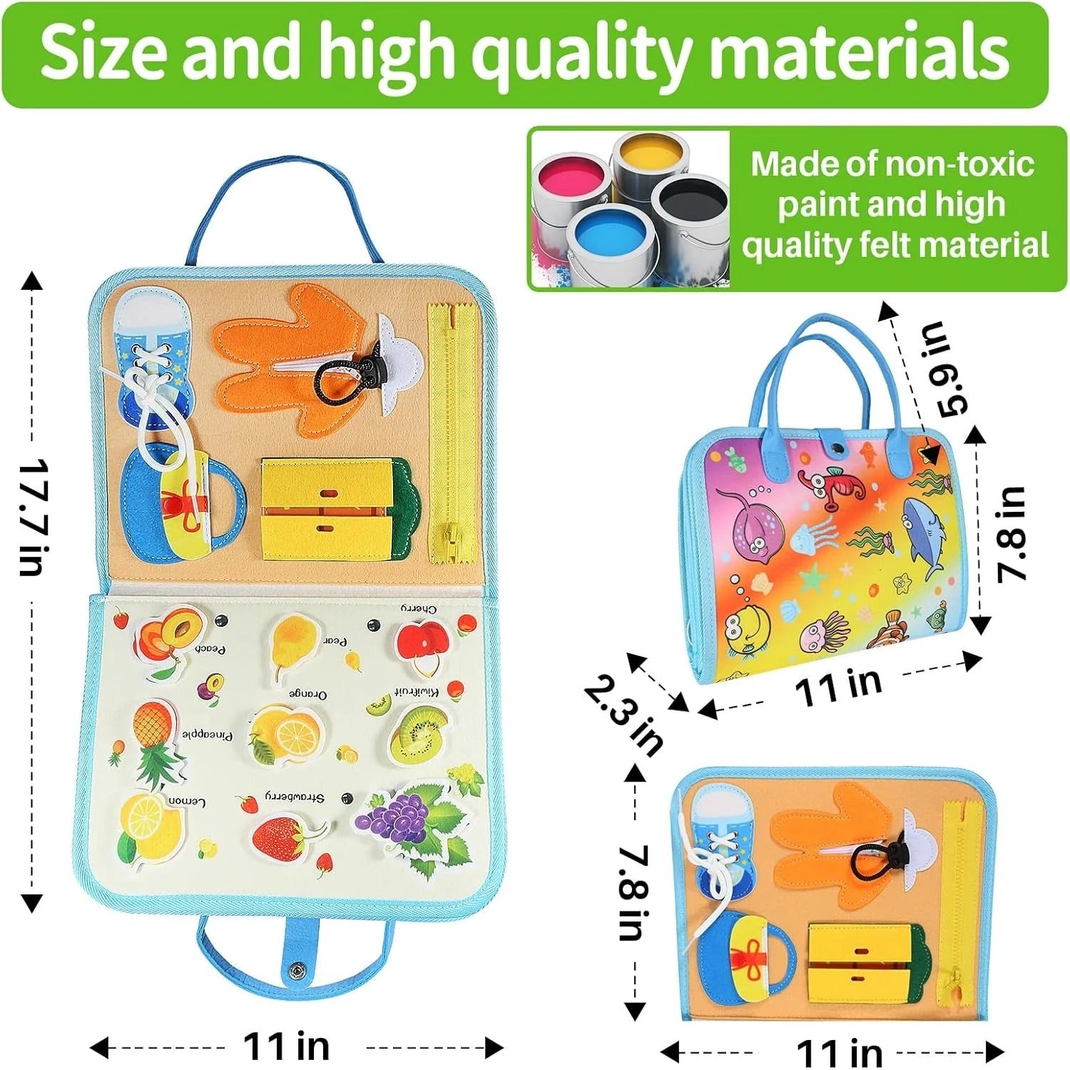 Multiple Sensory Activity Busy Book for Toddlers - 10 Sided