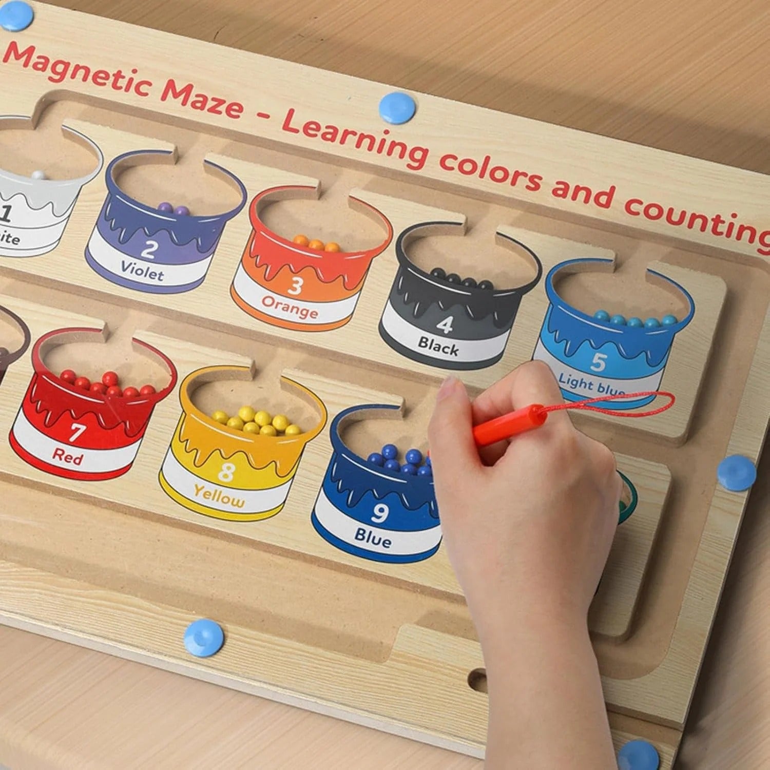 Wooden Magnetic Colors & Numbers Beans Sorting Maze Board