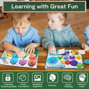 🟦 Wooden Shape Sensory Activity Busy Board