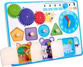 🟦 Wooden Shape Sensory Activity Busy Board