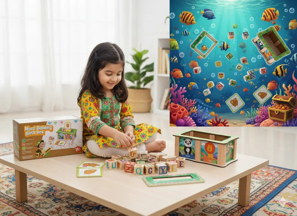 Wooden Word Building Block Box with Cards