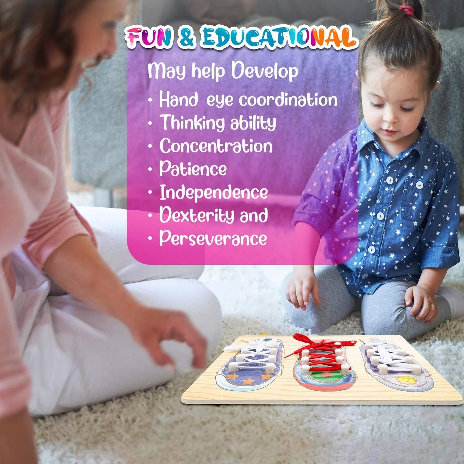 👟 Wooden Shoe Lacing Learning Board