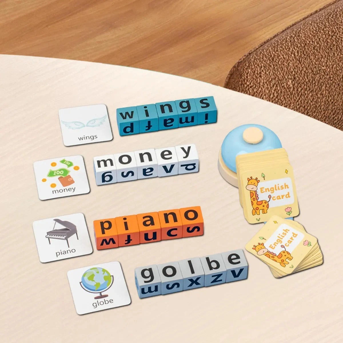 Early Education Wooden Spelling Blocks Game with Buzzer