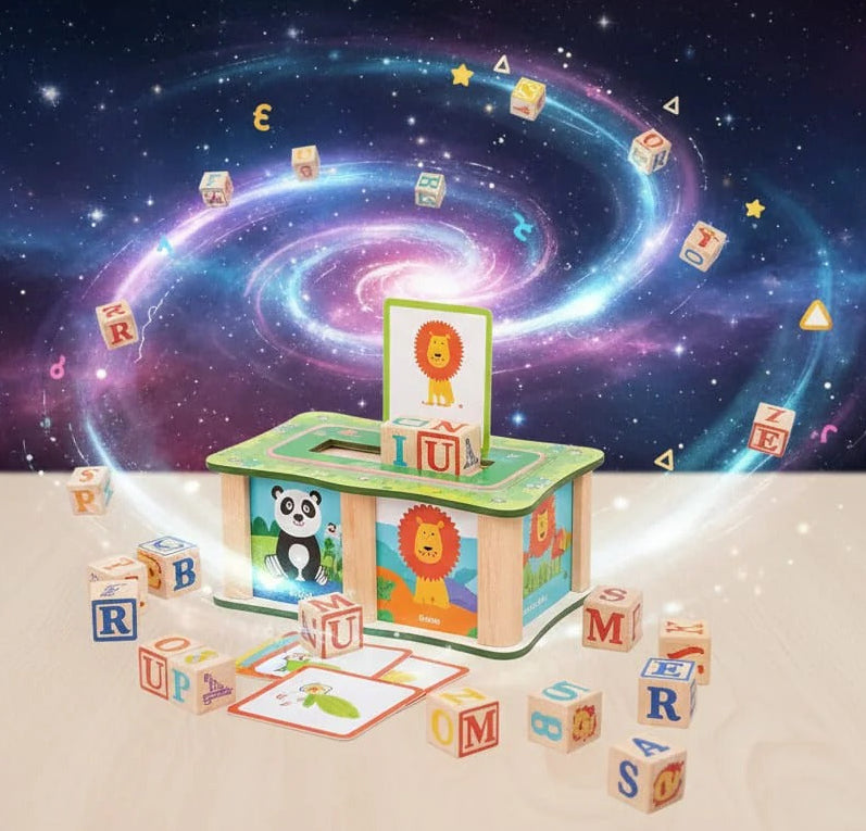 Wooden Word Building Block Box with Cards