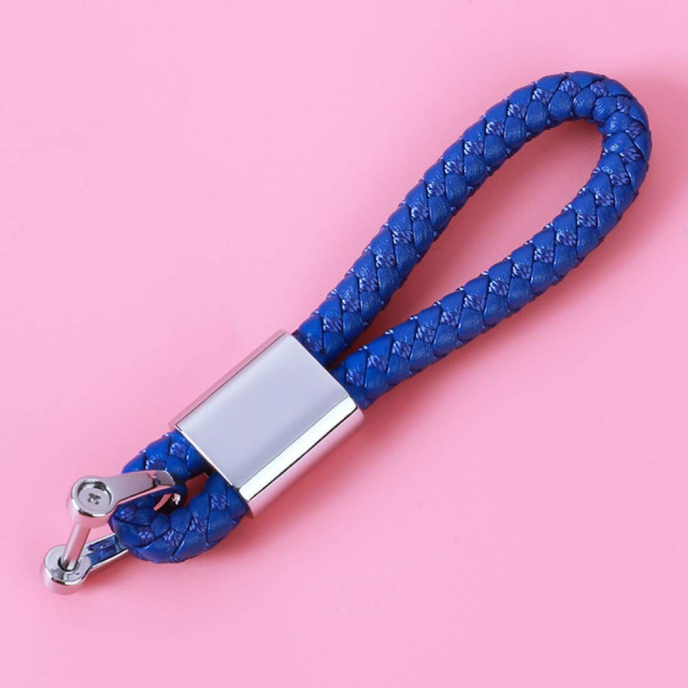 Blue Woven Leather Keychain with D-Ring Clasp