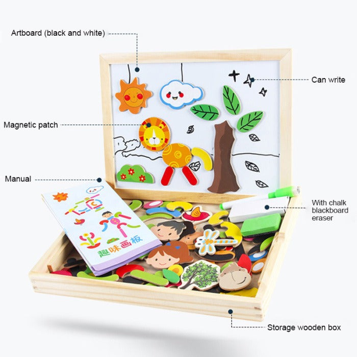 2 in 1 Montessori Magnetic Puzzle & Drawing Board