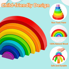 🌈 Wooden Montessori Rainbow Stacking Arch Bridge