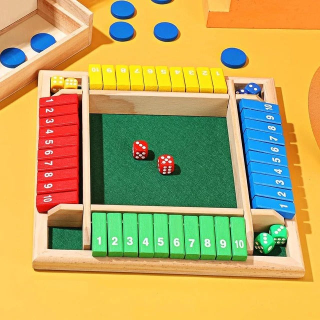 Wooden Shut The Box Board Game – 4 Players with Dice