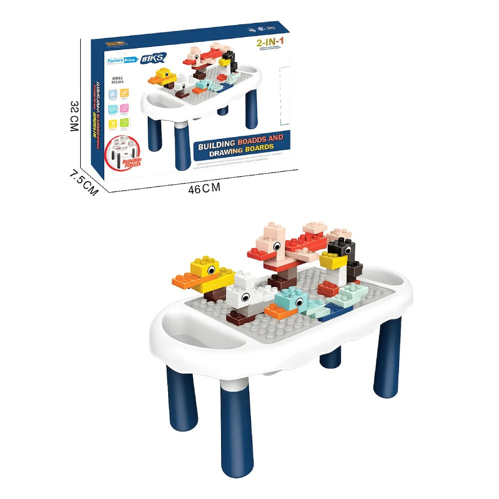 2-in-1 Kids Play Table with Building Blocks – 47 Pieces