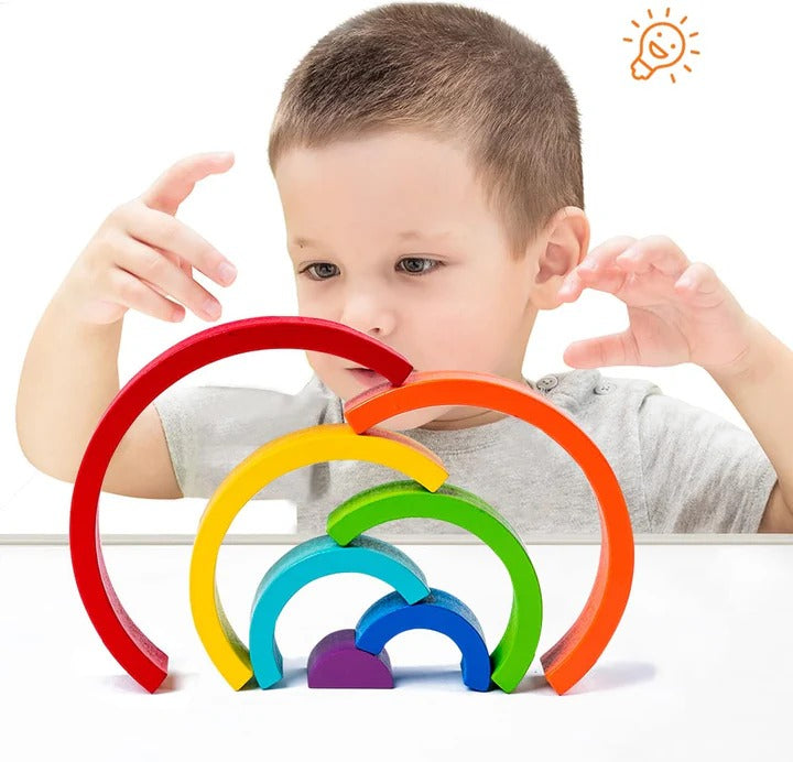 🌈 Wooden Montessori Rainbow Stacking Arch Bridge