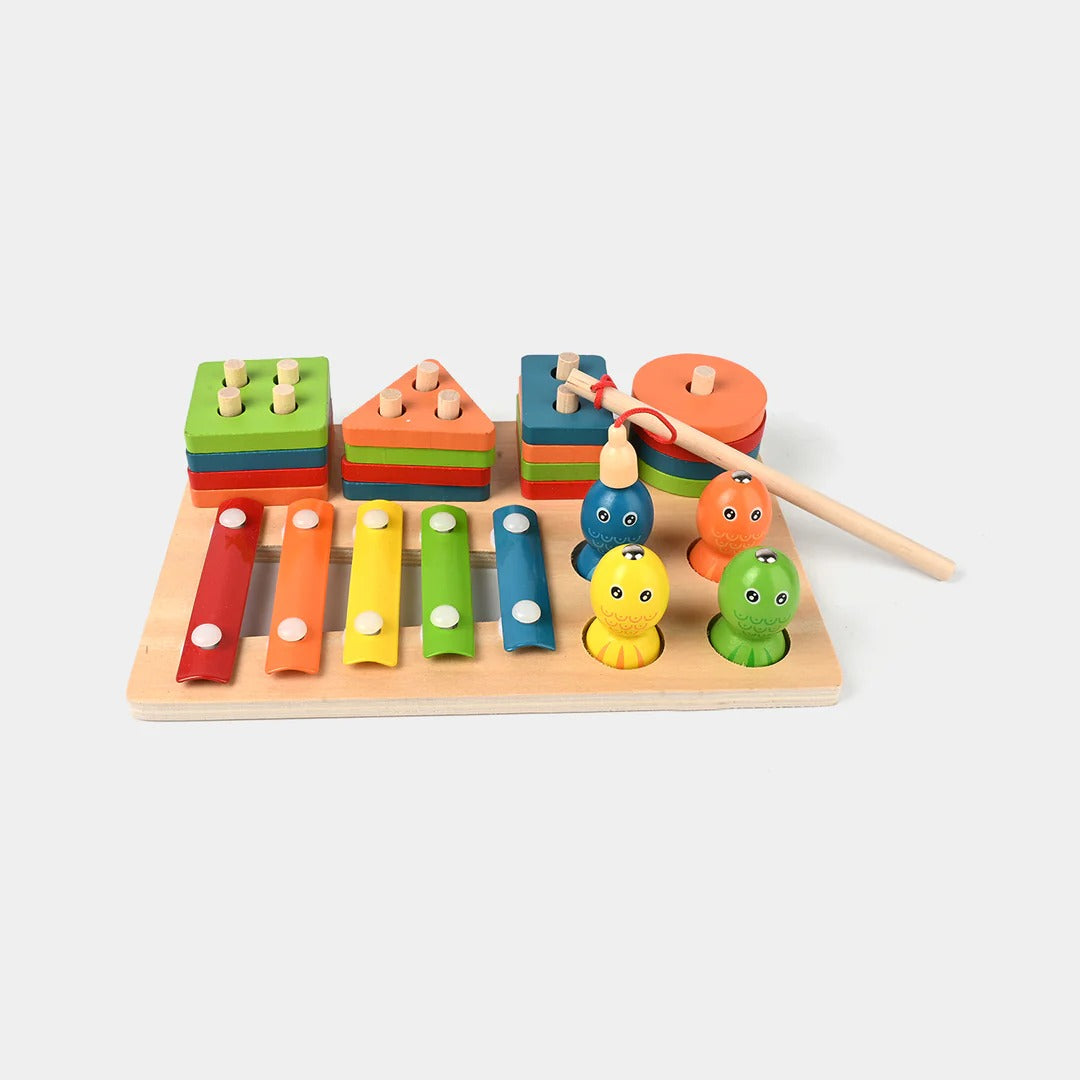 3-in-1 Wooden Montessori Playset – Sorting, Fishing & Xylophone