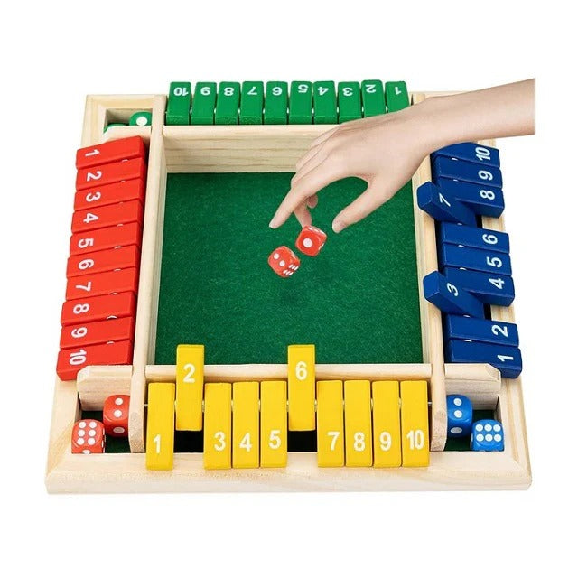 Wooden Shut The Box Board Game – 4 Players with Dice