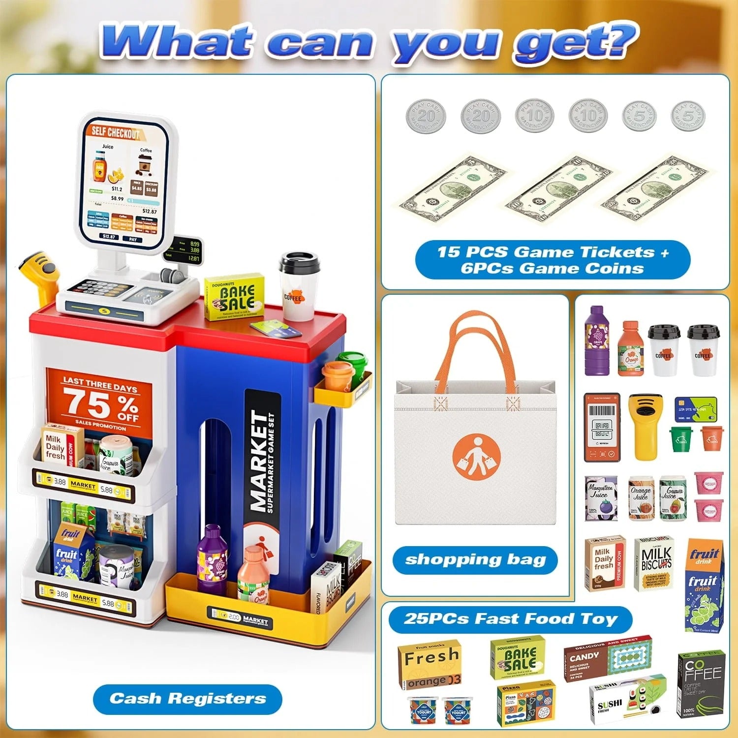 Pretend Play Realistic Shopping Fun Supermarket Set