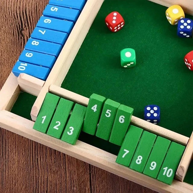 Wooden Shut The Box Board Game – 4 Players with Dice
