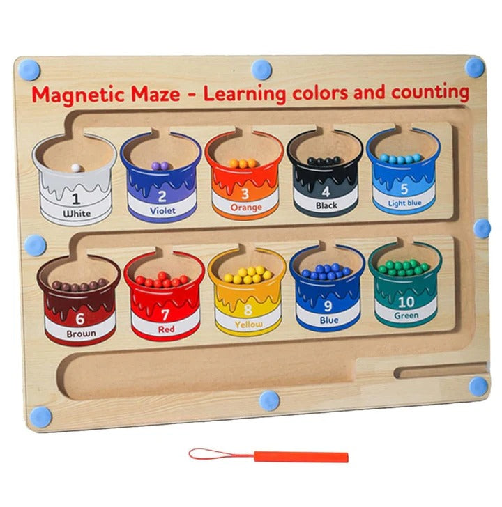 Wooden Magnetic Colors & Numbers Beans Sorting Maze Board