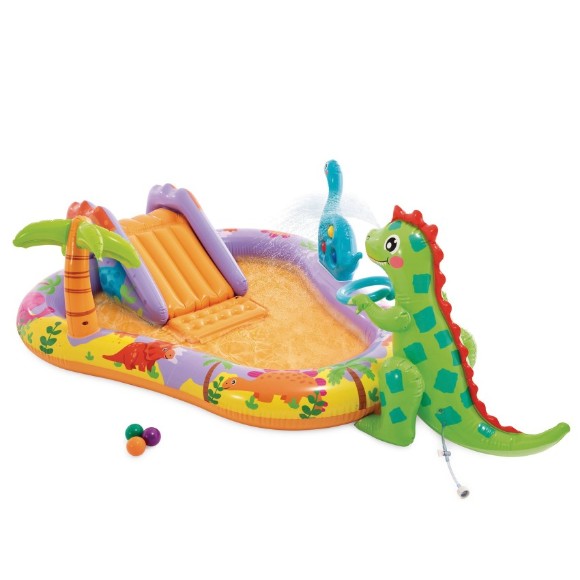 INTEX Dino Park Inflatable Water Play Center with Slide and Sprayer - 201 × 157 × 69 cm