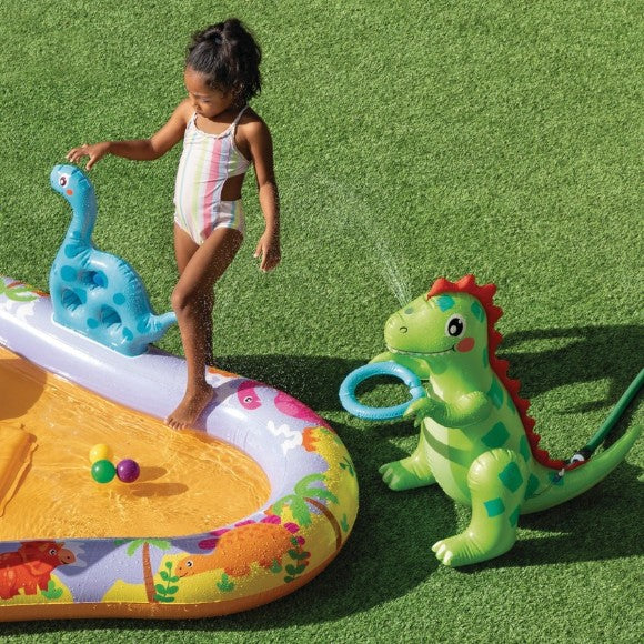 INTEX Dino Park Inflatable Water Play Center with Slide and Sprayer - 201 × 157 × 69 cm
