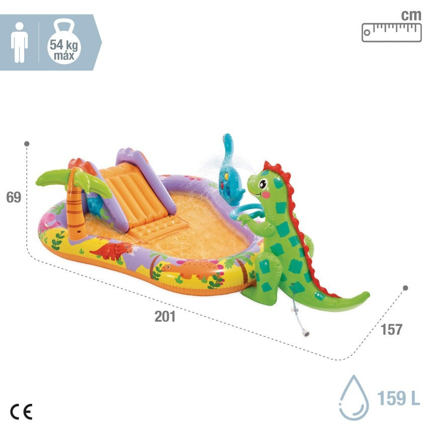 INTEX Dino Park Inflatable Water Play Center with Slide and Sprayer - 201 × 157 × 69 cm