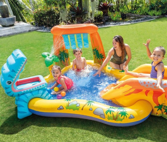 INTEX Dinosaur Inflatable Water Play Center with Slide & Sprayer - 249 × 191 × 109 cm