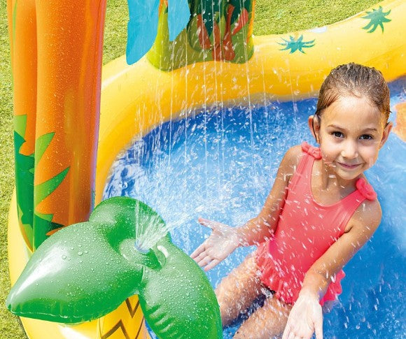 INTEX Dinosaur Inflatable Water Play Center with Slide & Sprayer - 249 × 191 × 109 cm