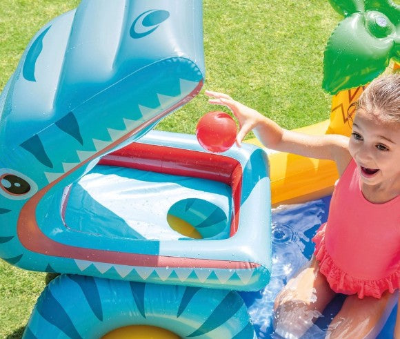 INTEX Dinosaur Inflatable Water Play Center with Slide & Sprayer - 249 × 191 × 109 cm
