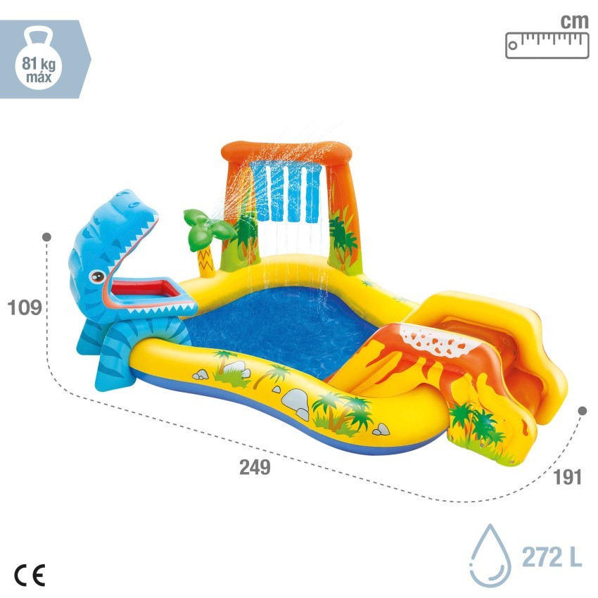 INTEX Dinosaur Inflatable Water Play Center with Slide & Sprayer - 249 × 191 × 109 cm