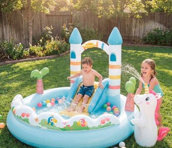 INTEX Inflatable Unicorn Castle Play Center with Slide – 196 × 178 × 127 cm