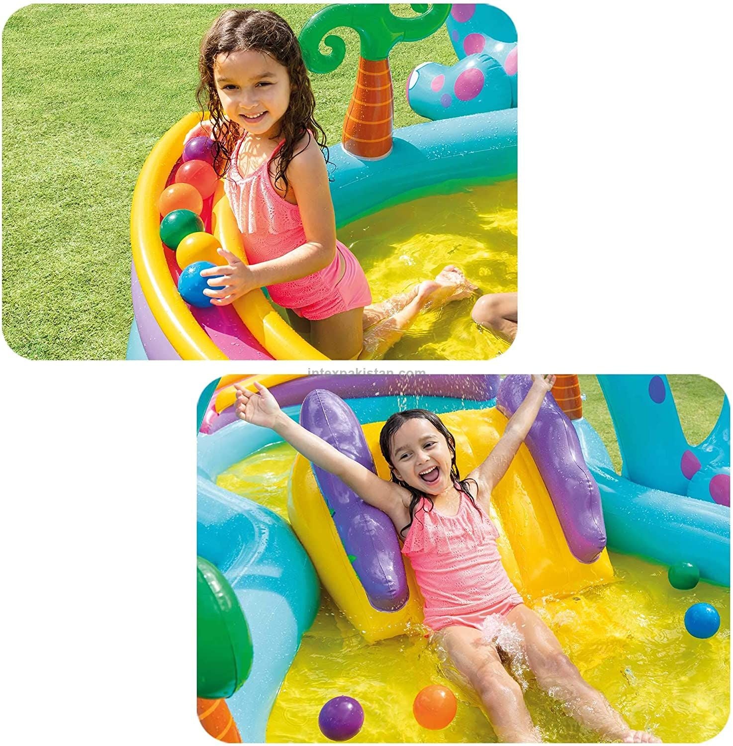 INTEX Dinosaur Inflatable Water Play Center with Slide & Sprayer - 333 cm × 229 cm × 112 cm