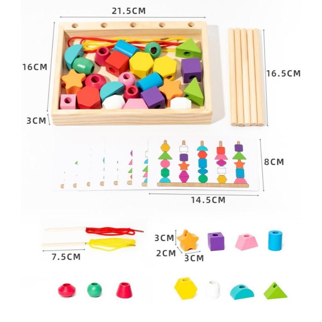 Montessori Wooden Bead Lacing & Stacking Toy