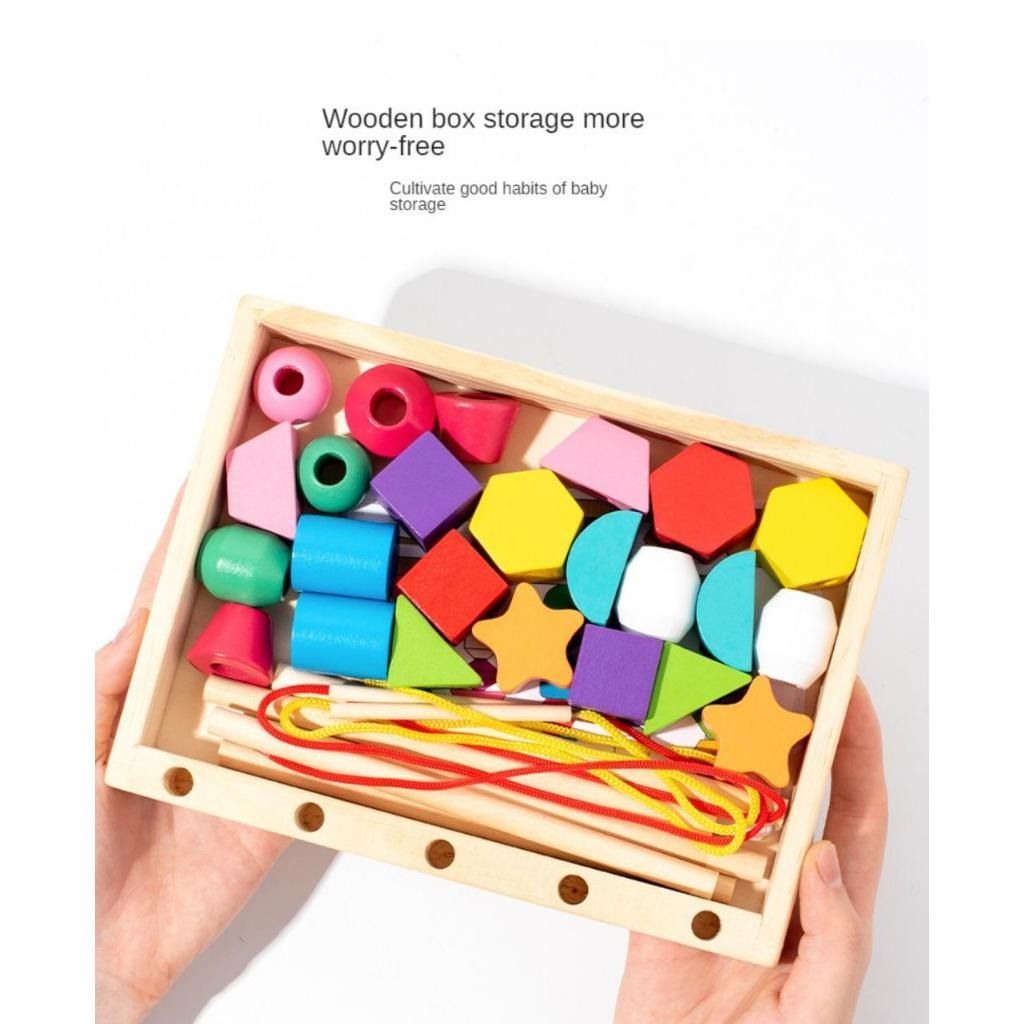 Montessori Wooden Bead Lacing & Stacking Toy