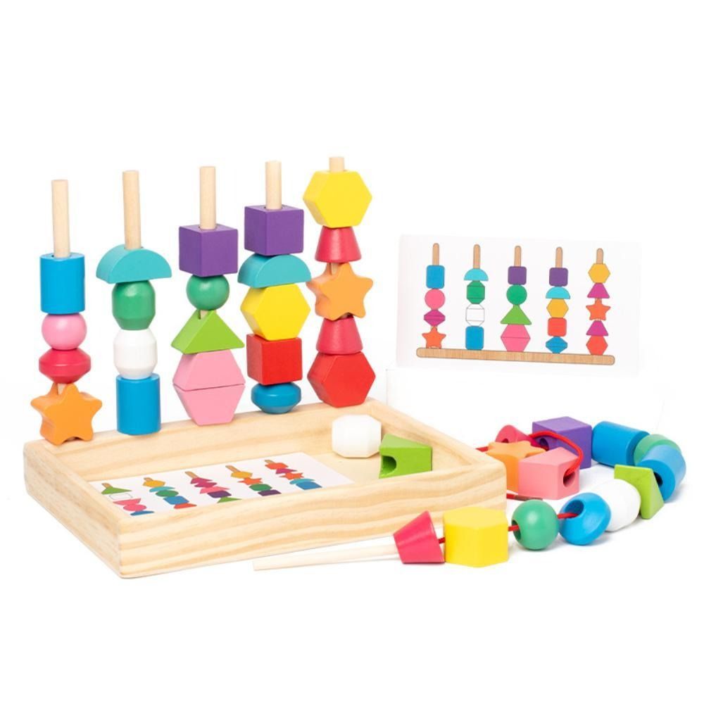 Montessori Wooden Bead Lacing & Stacking Toy