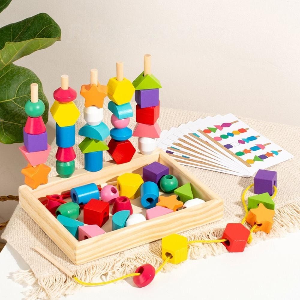 Montessori Wooden Bead Lacing & Stacking Toy