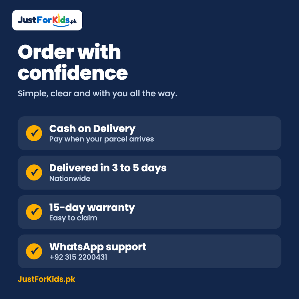 Cash on Delivery, 3 to 5 day delivery, 15-day warranty and WhatsApp support