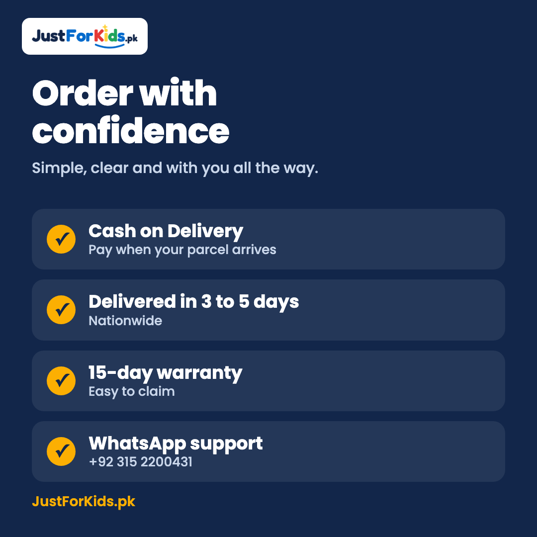 Cash on Delivery, 3 to 5 day delivery, 15-day warranty and WhatsApp support